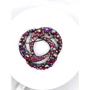 Large Vintage Florenza Signed Pink AB Rhinestone Love Knot Brooch Pin 1950s